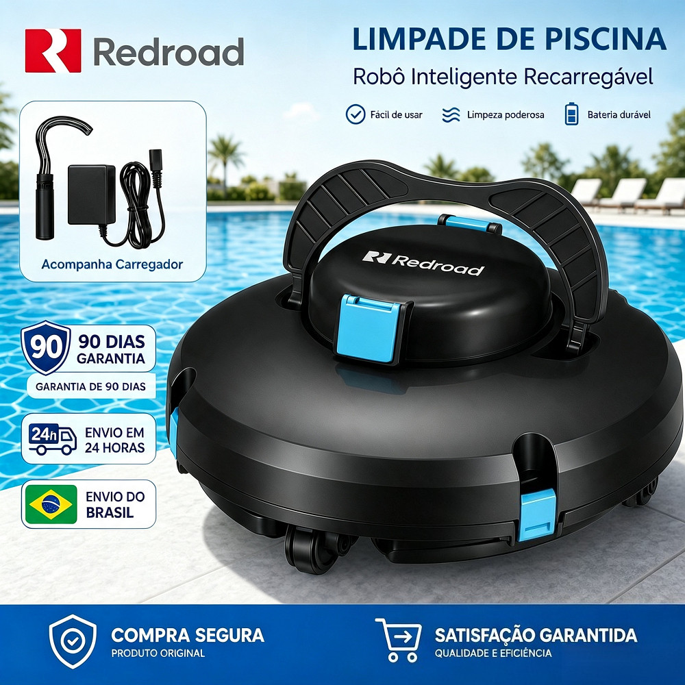 Aspirador de piscina sem fio autonomia prolongada de 130minutos limpa piscinas de até 1100m² Redroad S1 robo inteligente