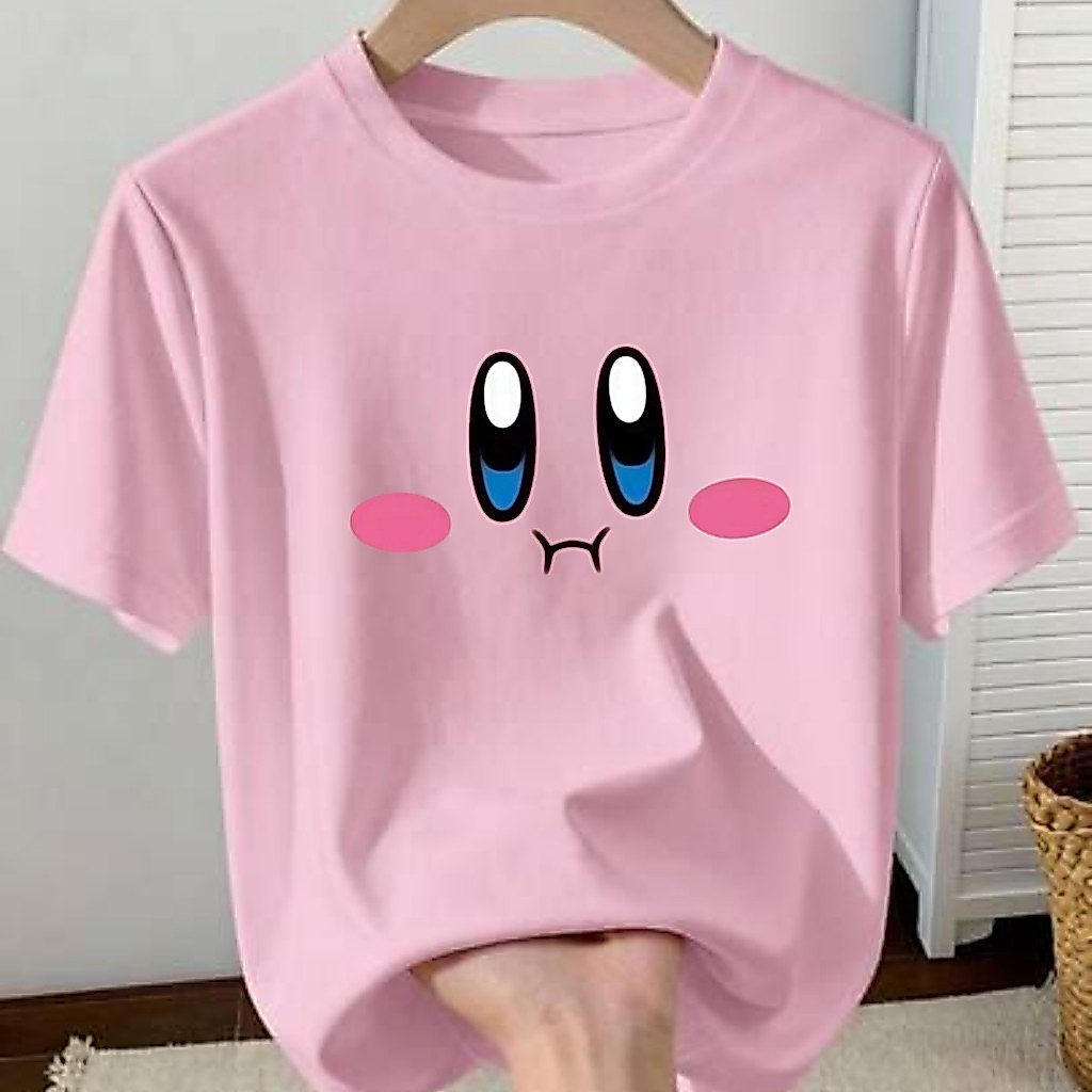 Camiseta Rosa Estampa Kirby Personagem Anime Pokémon Moda Unissex 100% Algodão Malha Premium Casual Confortável Estilosa