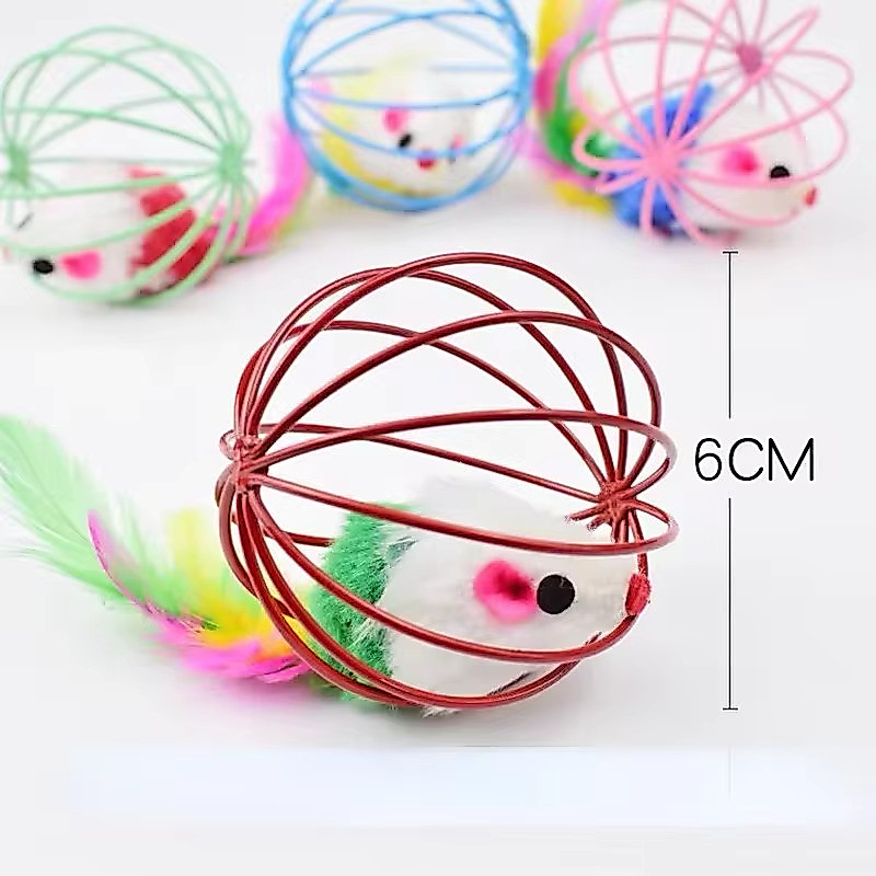 Brinquedo Bolinha Para Gato Gaiola Redonda Com Ratinho - CORES SORTIDAS