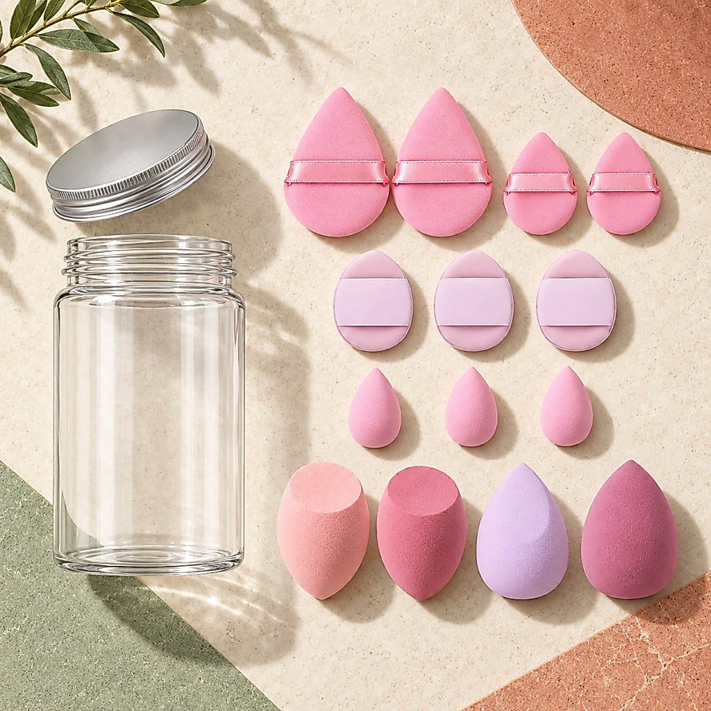 Kit 14 Esponjas e Puffs de Maquiagem para Rosto – Esponja para Base, Corretivo e Pó