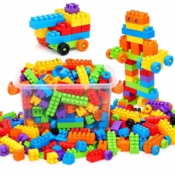 Blocos Com 280 Peças Super Coloridas Monta Monta Educativos Para Sua Criança Brincar + Rodinhas Carrinhor