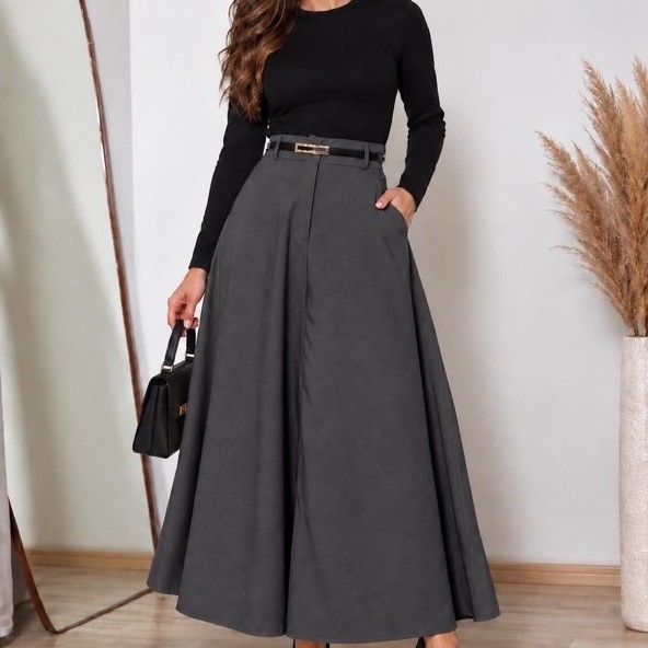 SAIA RODADA LONGA FEMININA ALFAIATARIA MODA EVANGÉLICA CASUAL BÁSICA INVERNO CINTURA ALTA