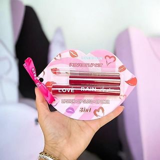 Kit Labial 3 em 1 Love Rain Lápis Labial Balm Gloss Lip Combo Maquiagem Kit Maquiagem