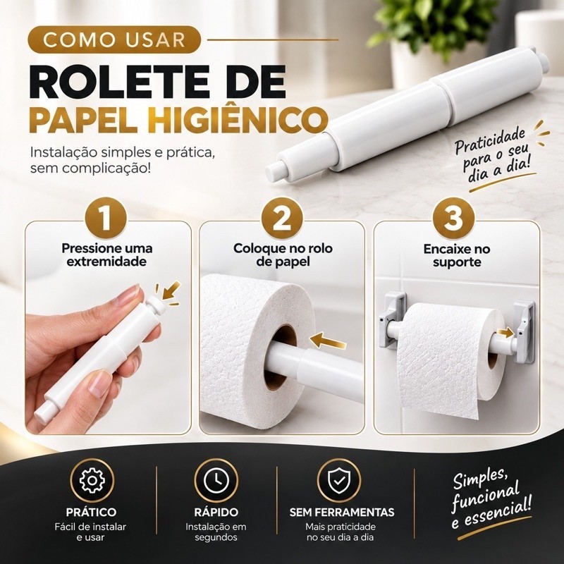 Kit De Rolete Suporte Papel Higiênico Universal Mola Pino Ajustável Reposição para Suporte Porta Papel Higiênico — imagem 2 de 2