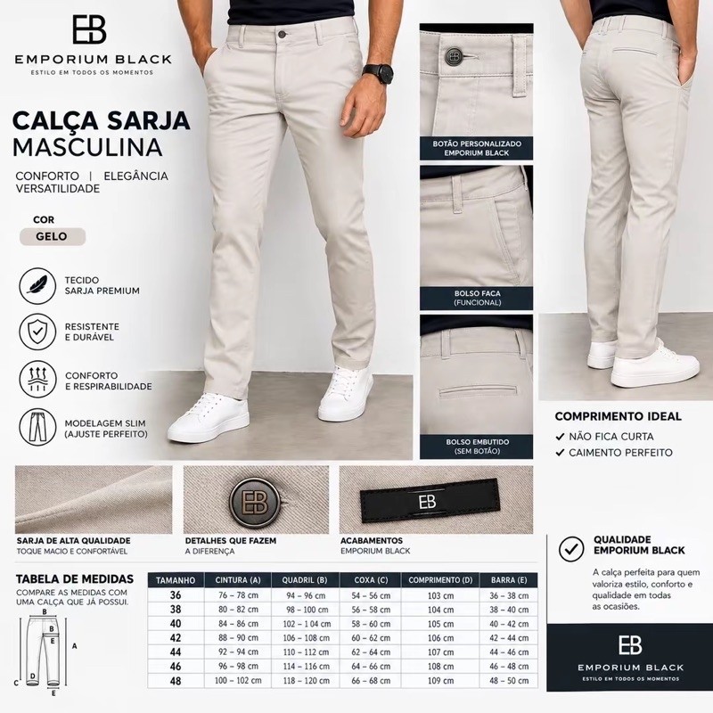 Calça Sarja Masculina Alfaiataria Bolso Faca Tradicional