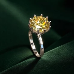 Anel Solitário Moissanite 12mm Amarelo em Prata 925