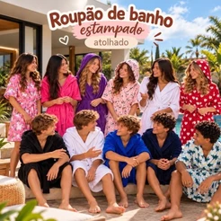 ROUPÃO DE BANHO ATOALHADO COM CAPUZ, MANGA CURTA. ROUPÃO INFANTIL/JUVENIL. ROUPÃO DE PISCINA. ROUPÃO ATOALHADO.