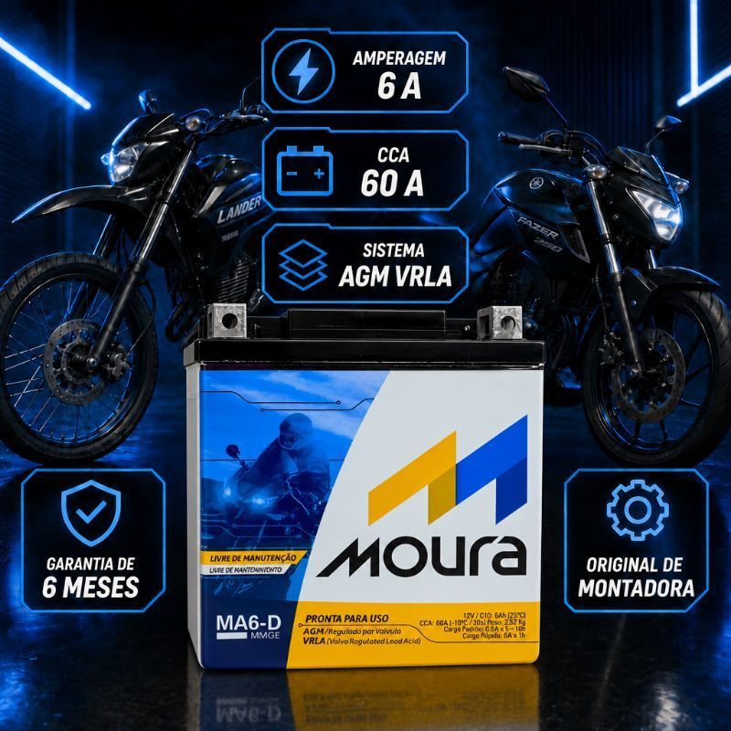 Bateria Moura 6ah Lead 110 Lander Xtz 250 Tornado 250 — imagem 2 de 2