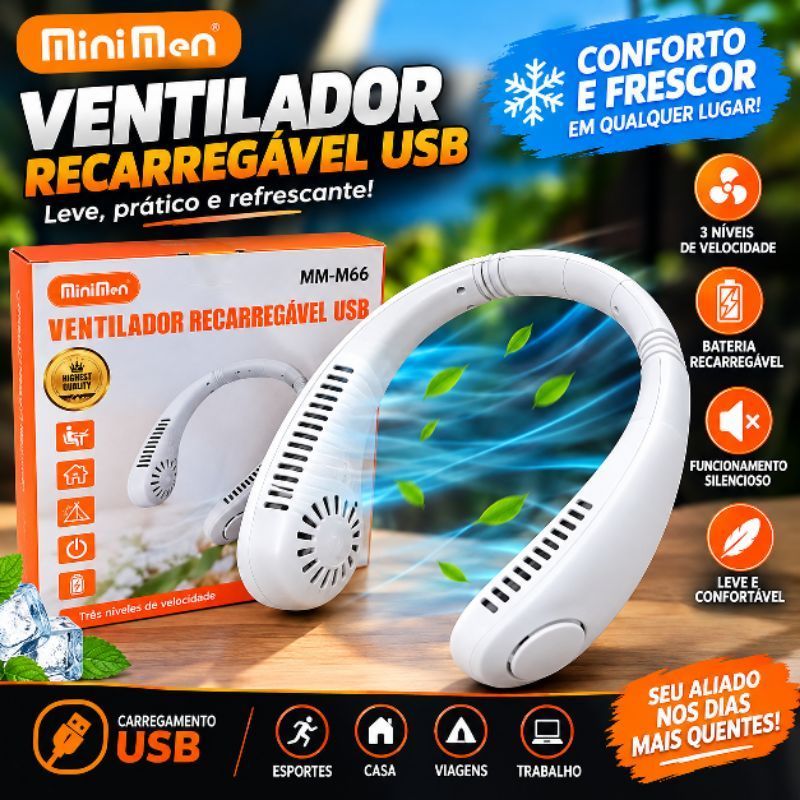 Ventilador recarregável para pescoço USB e silencioso minimen.