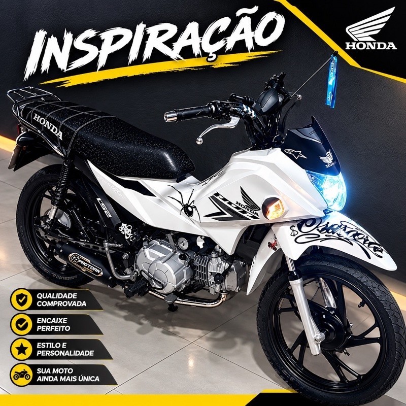 KIT FAIXAS POP 110-i BRANCA 2016 á 2026 ADESIVO BLACK PIANO E CORES EXCLUSIVO