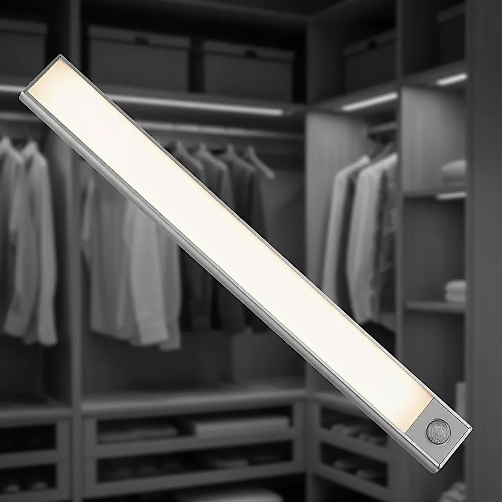 Luz LED Barra Com Sensor Movimento Recarregável USB 3 Cores Ajustáveis Sem Fio Magnética Para Armário Closet Escada