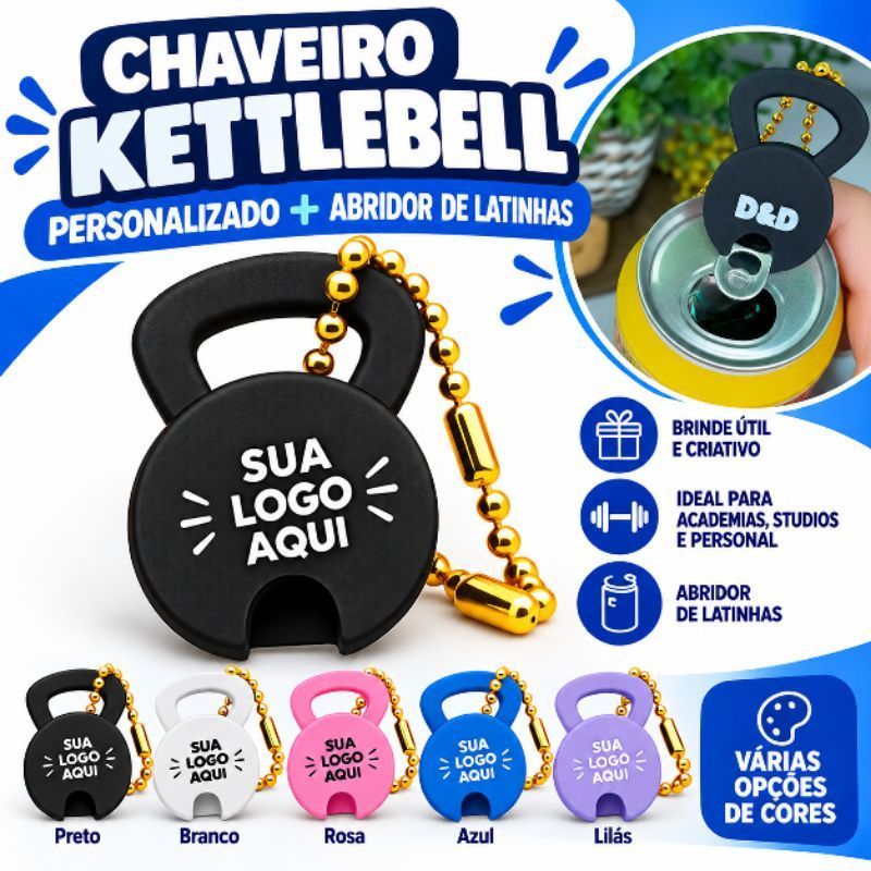 Kit Chaveiro Kettlebell Personalizado com Logo Abridor de Latinhas | Brinde Academia e Moda Fitness