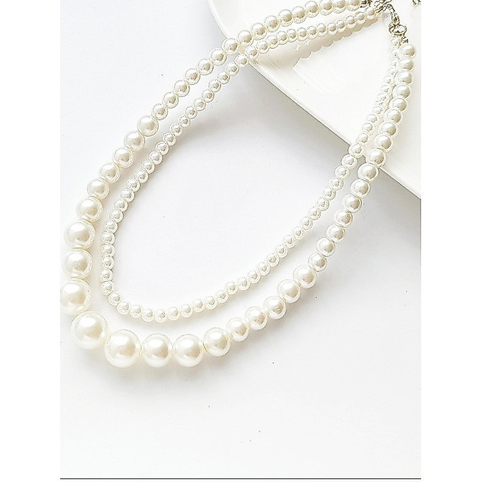 Colar de pérolas de camada dupla colar feminino Multi-camada em camadas clavícula corrente colar elegante camisola corre