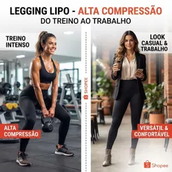 Legging fitness Efeito Lipo Cós Alto Suplex Grossa Alta Cobertura e Compressão treino versátil frete gratis com cupom