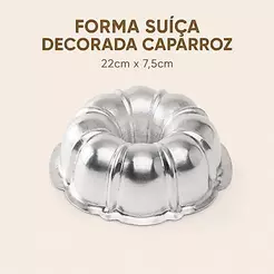 Forma para Bolo Suíça Decorada N°1 22x7,5cm Caparroz Aluminio Pudim Sobremesas e Doces