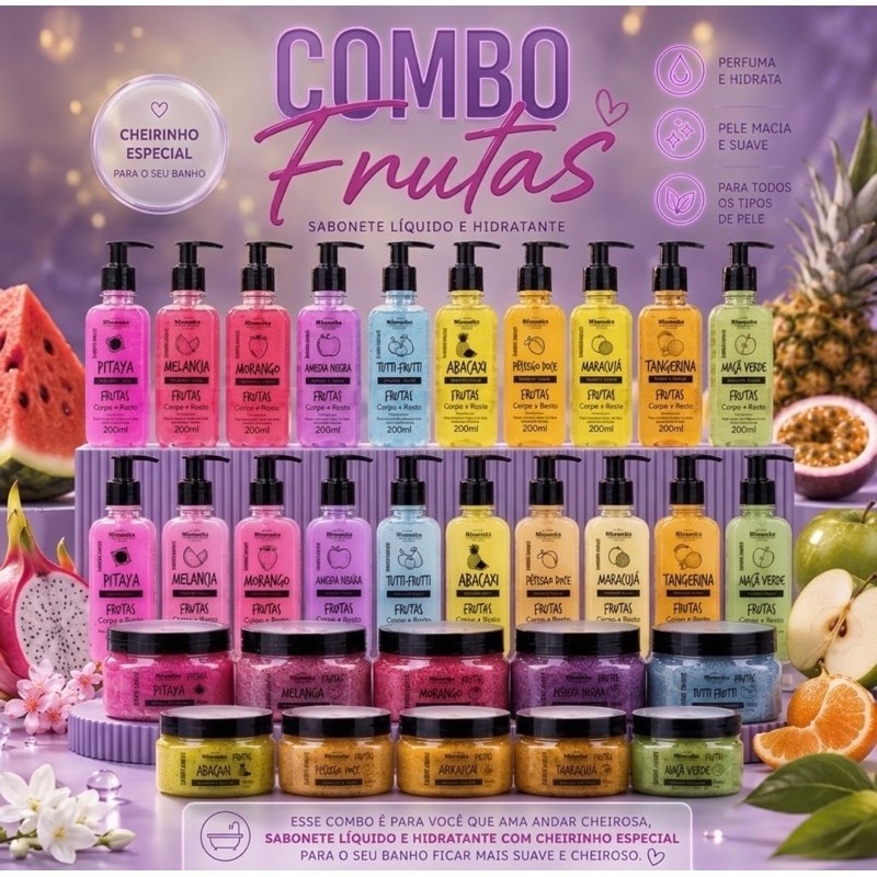 KIT BANHO PREMIUM SABONETE, HIDRATANTE E ESFOLIANTE LIQUIDO MISTO RHENUKS-CX COM 30 + 1 Presente exclusivo