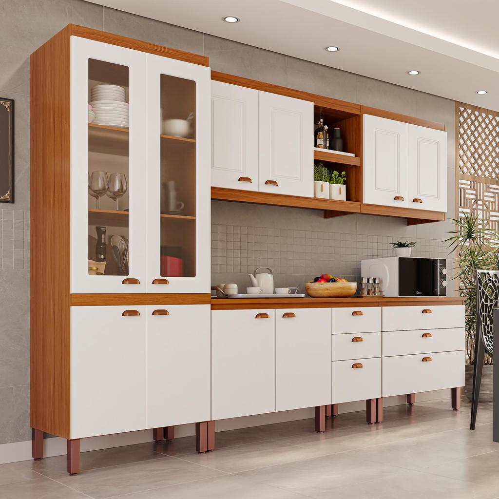 Cozinha Completa Modulada Positano 100% MDF Premium com 2 Balcões Independentes 10 Portas e  6 Gavetas