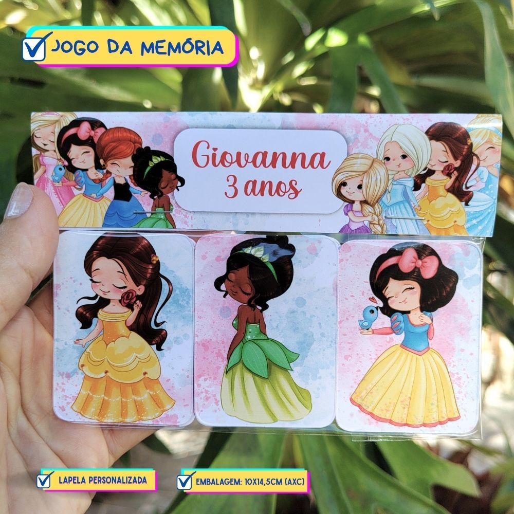 Jogo da Memória Princesas Baby Aquarela Cute Lembrancinhas Personalizadas Aniversário Festa Infantil