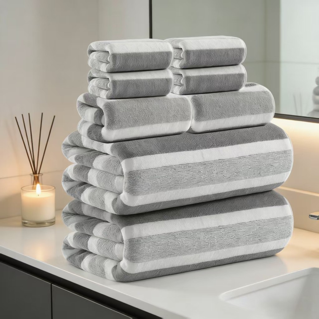 Conjunto de Toalhas de Banho Coral 8 peças: 2 Toalhas de Banhom, 2 Toalhas , 4 Toalhas de Mão