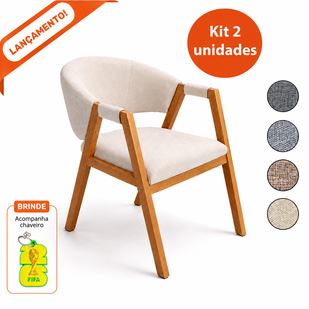 Kit 2 Poltronas Decorativa Para Sala Hellen Suellen Linho Pés de Madeira Aninha Decor