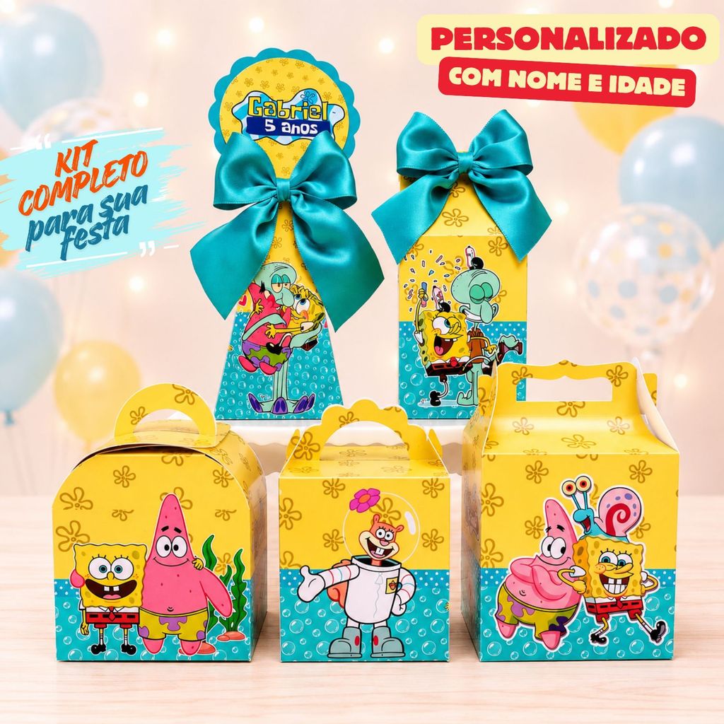 Kit Caixas BOB ESPONJA/Caixinhas Personalizadas + Brinde/Lembrancinhas de Festa Infantil/Aniversario