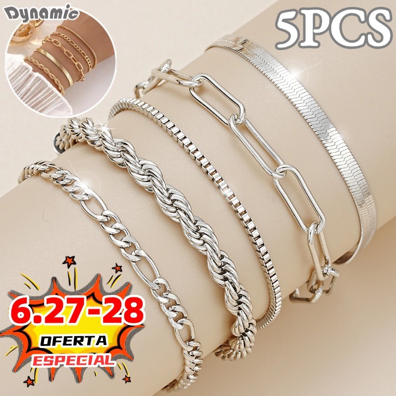 5 pcs pulseiras em aço inoxidável hipoalergênico não escurece a prova d’água