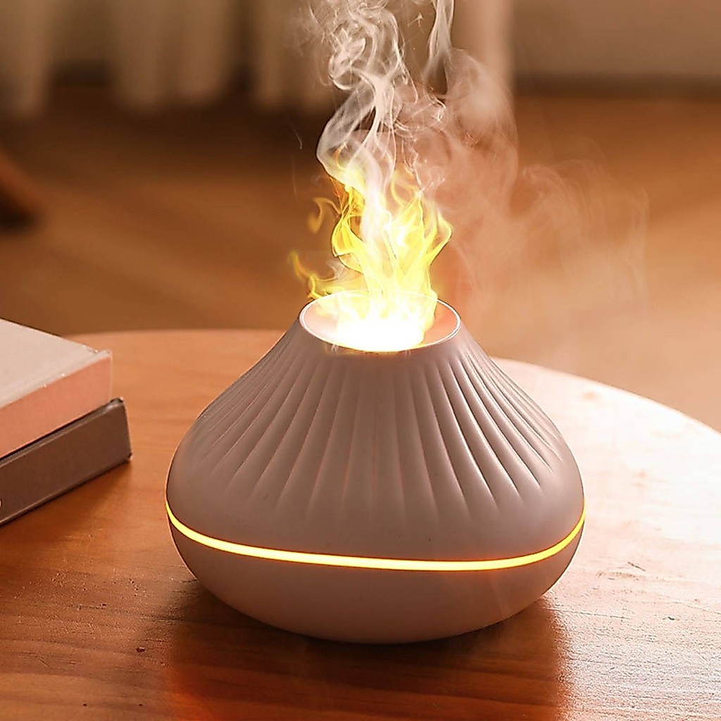 Imagem Umidificador Com Efeito De Chama De Mesa Compacto Dispensador Pequeno Aroma Luz Noturna Relaxante
