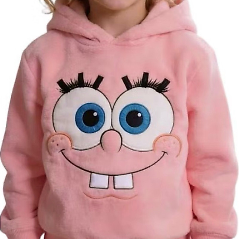 Moletom Blusa Casaco  Infantil Bob Esponja Rosa com Capuz Flanelado Confortável, Quentinho e Divertido