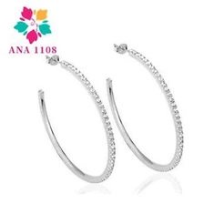 ANA1108 Brinco de Argola Grande Com Strass/Cores Dourada e Prata/Tamanhos 4# a 9#