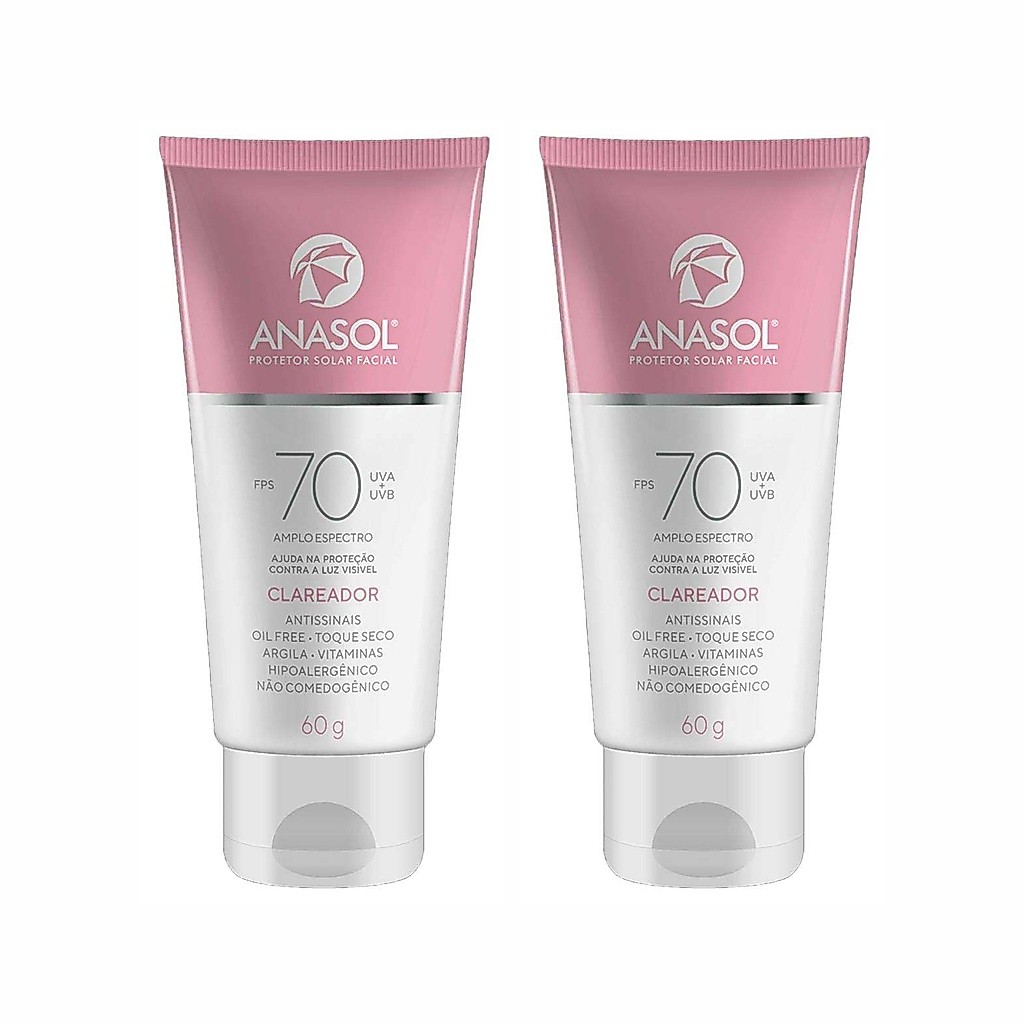 2 Protetor Solar Facial Clareador Dahuer FPS70 60g - Anasol