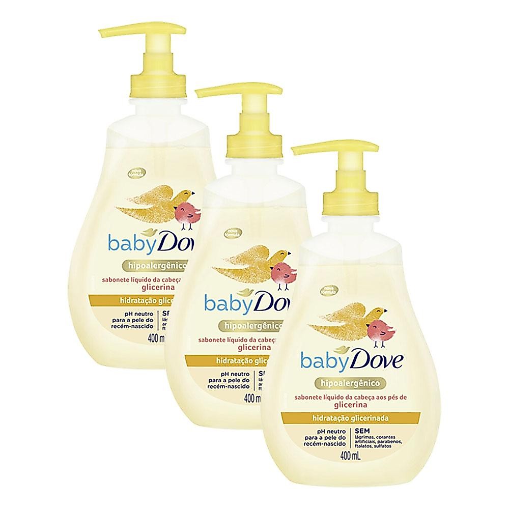 Kit com 3 Sabonetes Líquidos Baby Dove Hidratação Glicerinada da Cabeça aos Pés 400ml