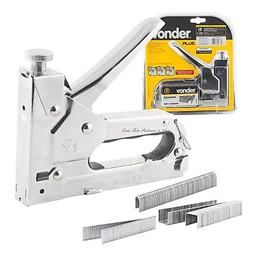 Grampeador Pinador Manual Vonder Plus Profissional com 600 Grampos Cromado