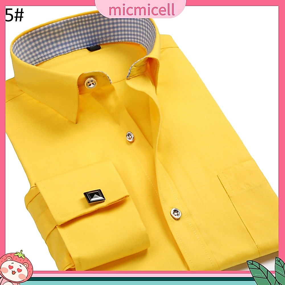 MIC Homens Botões De Punho Conversível Estilo Francês Baixo Listrado Camisa Com