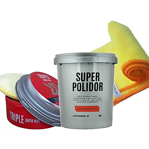 Kit Super Polidor 1kg + Cera Triple Wax 300g + Flanela