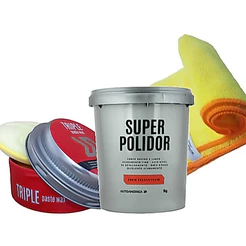 Kit Super Polidor 1kg + Cera Triple Wax 300g + Flanela