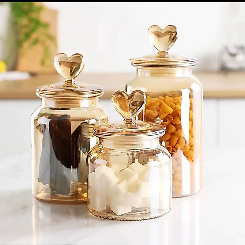 Pote Vidro Âmbar Hermético Decor Afeto Coração — imagem 1