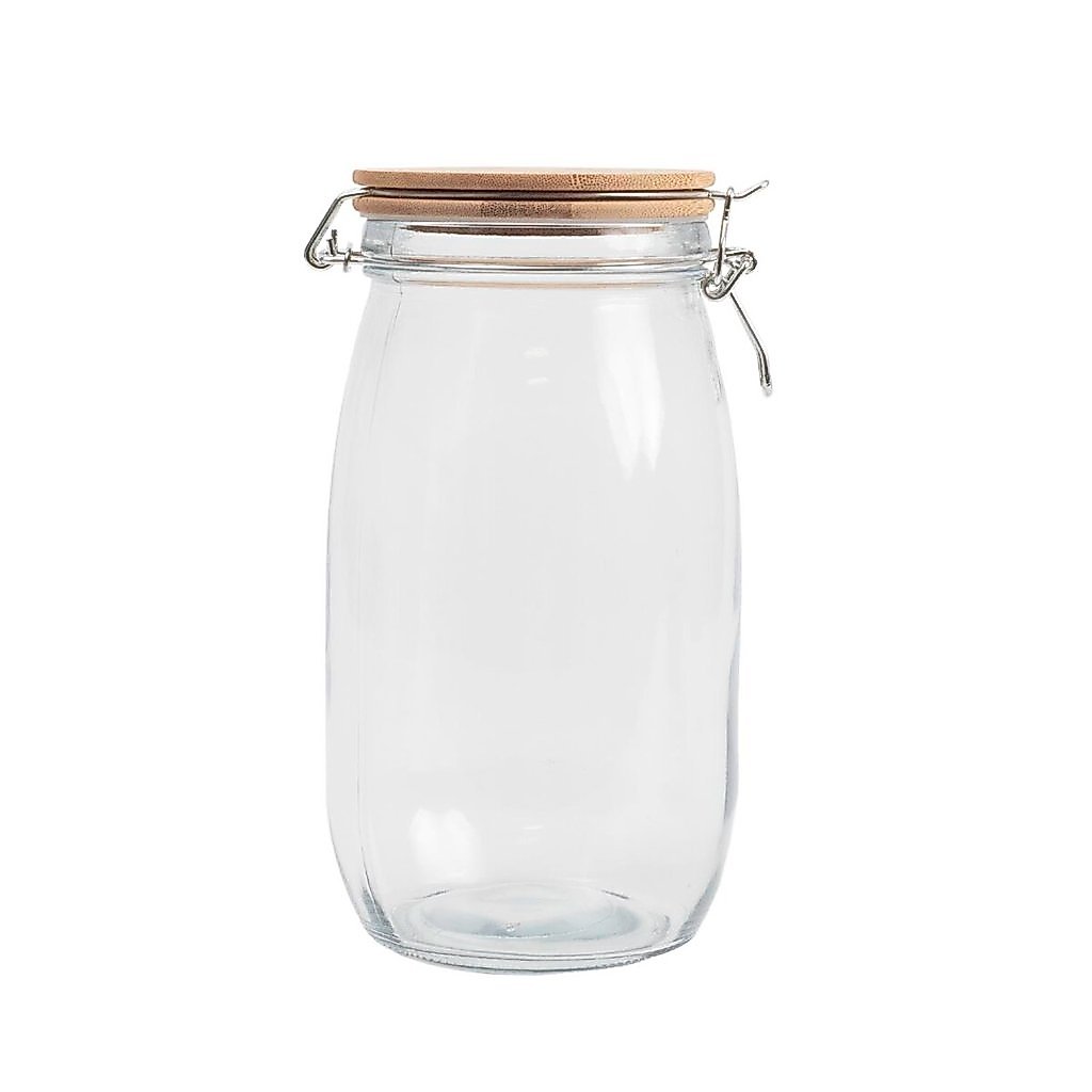 pote de vidro 1,5L com tampa de bambu e trava - Mozcada