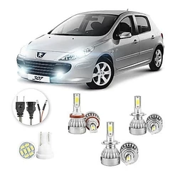 Lâmpadas Ultra Led Peugeot 307 20000lm Alto Baixo e Milha + Pingo Led