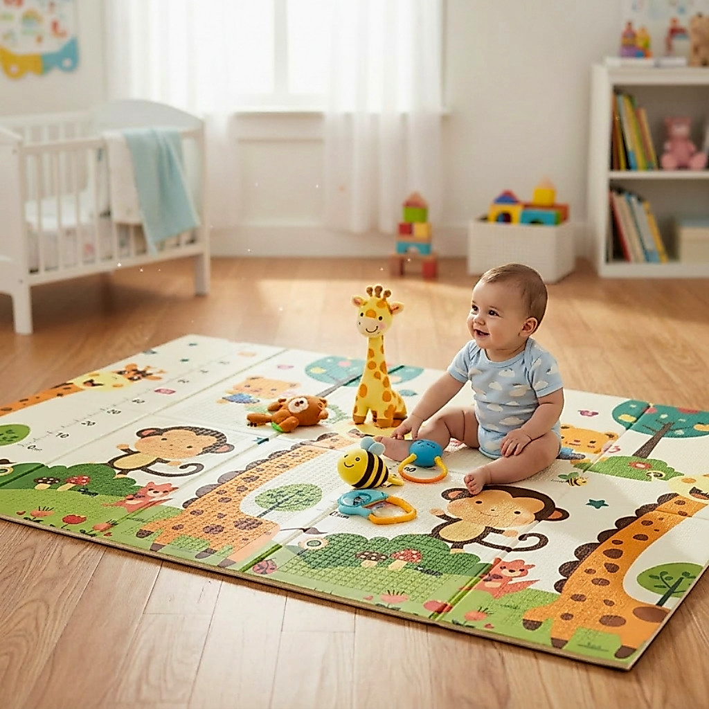 Tapete Infantil Emborrachado Térmico Tatame Antiderrapante Dobrável Dupla Face 6mm 2x1,8M