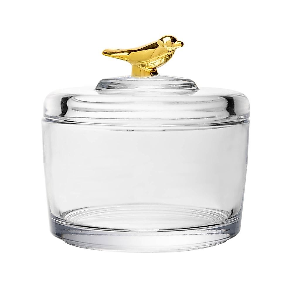 Pote Wolff Golden Bird de Cristal Ecológico com Tampa 7,5cm