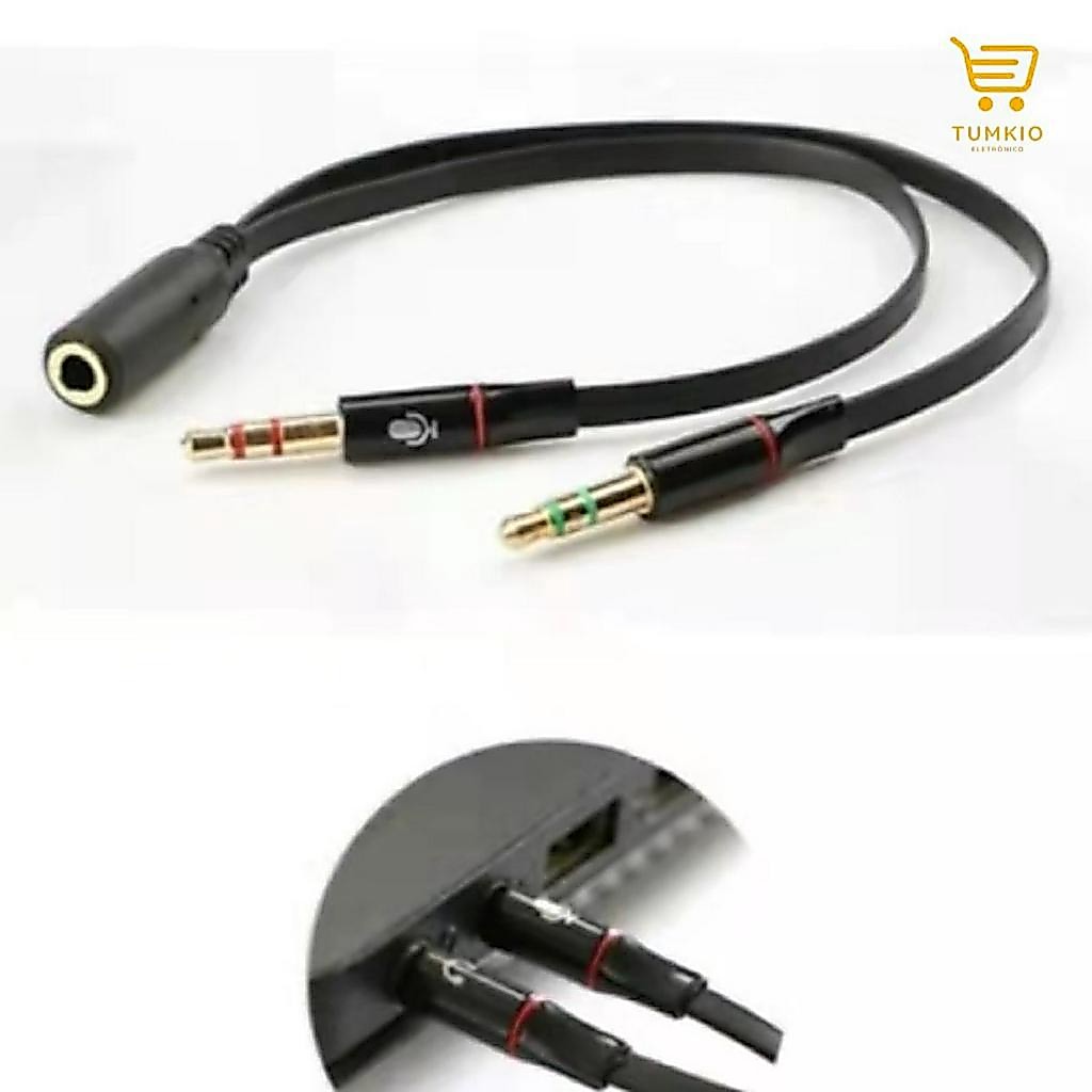 Cabo Conversor Adaptador Divisor Splitter de Áudio 3,5mm para audio e microfone PC ou Notebook Headset