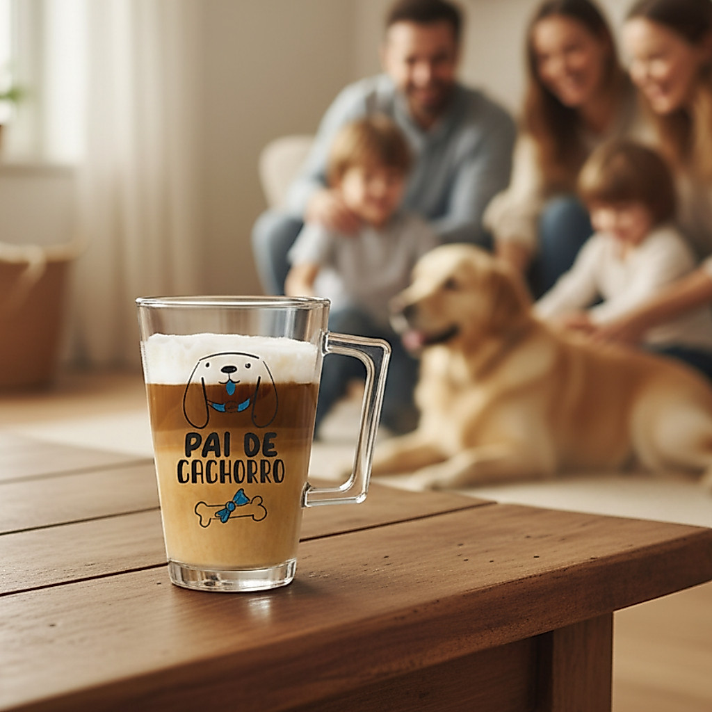 Caneca Para Café e Chá Modelo Roma, Caneca de Vidro Estampa Pai de Cachorro 230ml - Ruvolo