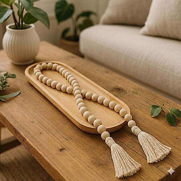 Kit bandeja oval bambu decorativa mesa moderna e elegante com colar boho 104cm