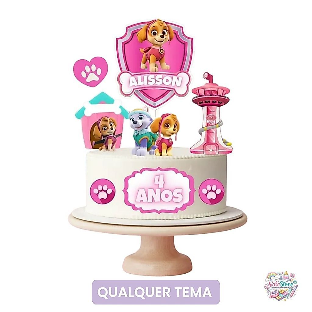 Topo de Bolo Skye Patrulha Canina Personalizado Kit Festa Luxo Decoração Aniversário Infantil