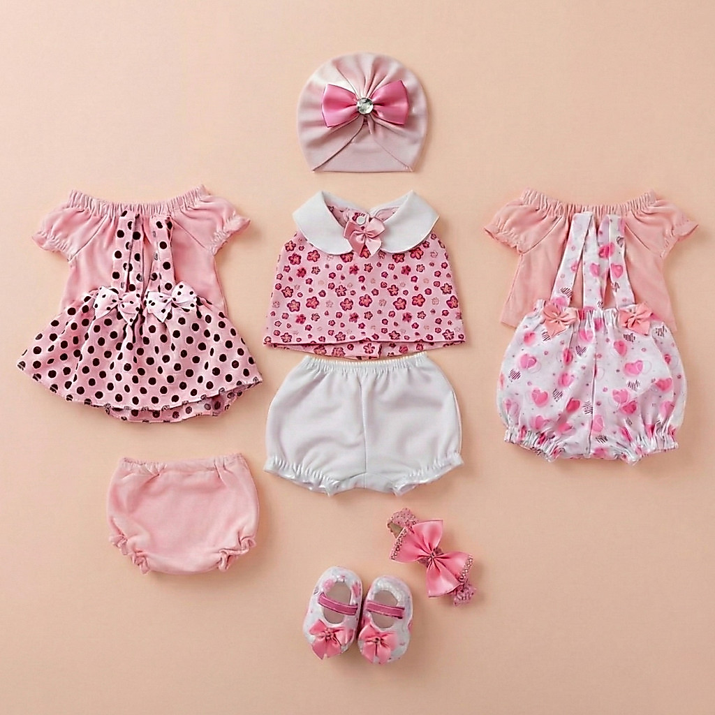 Kit Roupinha Bebê Reborn Menina Mamãe Reborn 10 Peças - Veste de 45 a 50cm!