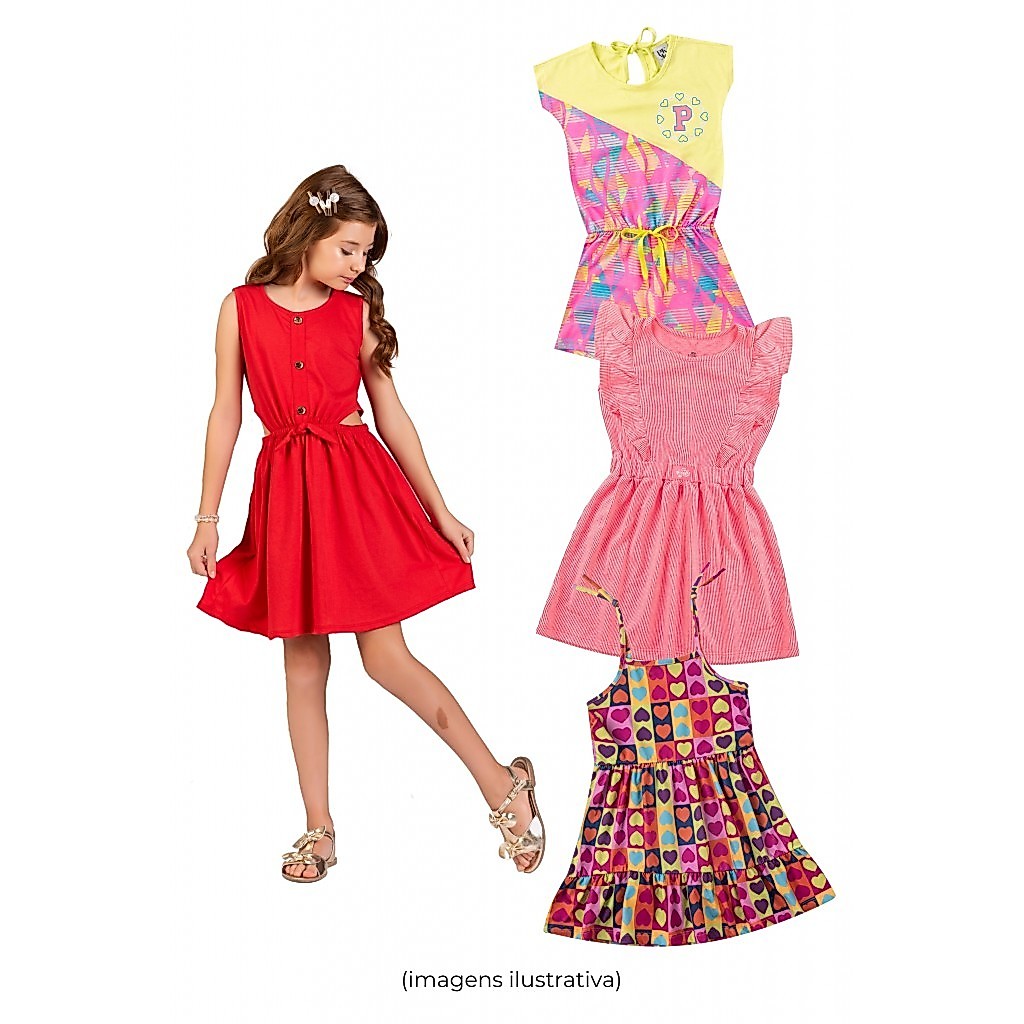Kit Sortido Vestidos e Macaquinhos Infantis Feminino Verão - 3 Peças