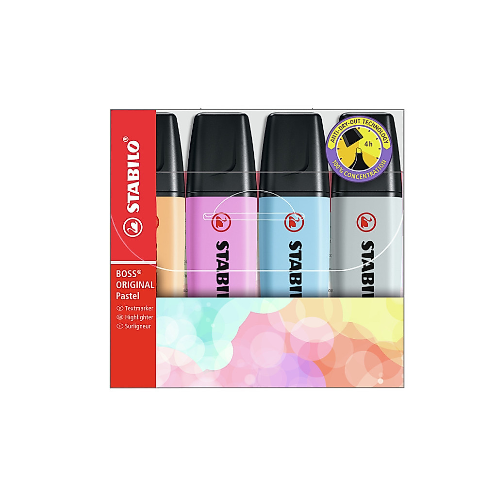 Kit 4 Marca Texto Pastel Stabilo Boss - STABILO