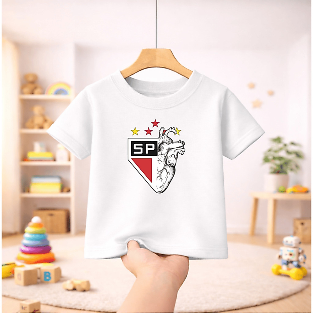 Camiseta Infantil Juvenil Unissex - Tricolor SP - Camisa 100%  Algodão Estampa Futebol em Alta Qualidade