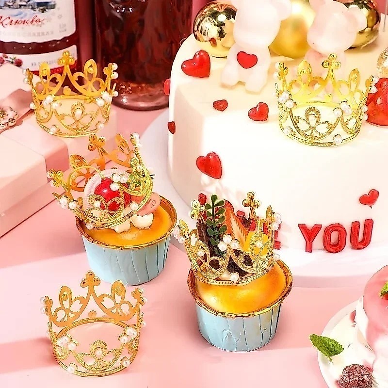 5/10Pcs Mini Crown Cake Topper Cupcakes Rhinestone Decoração De Bolo Coroa Festa De Aniversário Casamento Acessórios De Cabelo Headwear — imagem 2 de 2