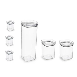 Kit 6 Potes Herméticos Quadrado Empilháveis Multiuso Porta Mantimentos Tamanhos Variados 9061 Arthi
